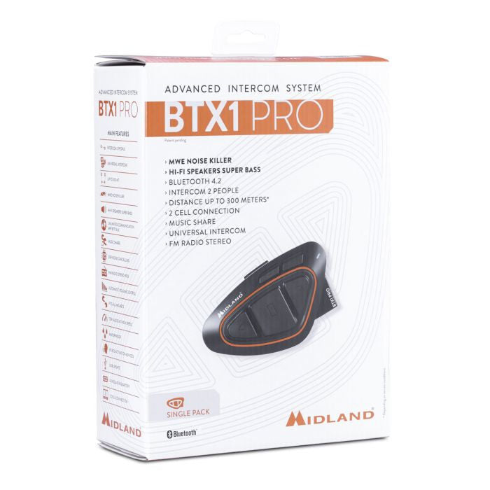 Midland BTX1 Pro Single interfono da moto 300 m Nero