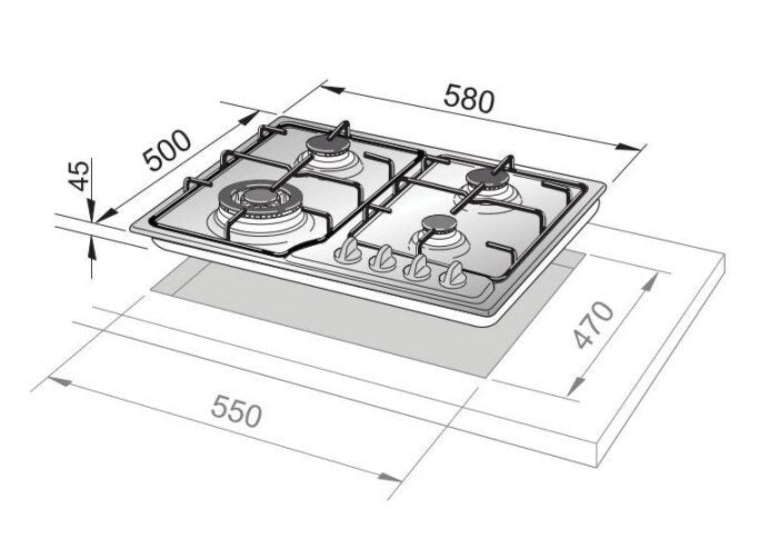 De’Longhi IF 46 ASDV SP N piano cottura Acciaio inossidabile Da incasso 58 cm Gas 4 Fornello(i)