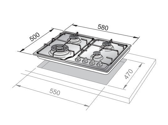 De’Longhi PFC 46 GH piano cottura Crema Da incasso 58 cm Gas 4 Fornello(i)