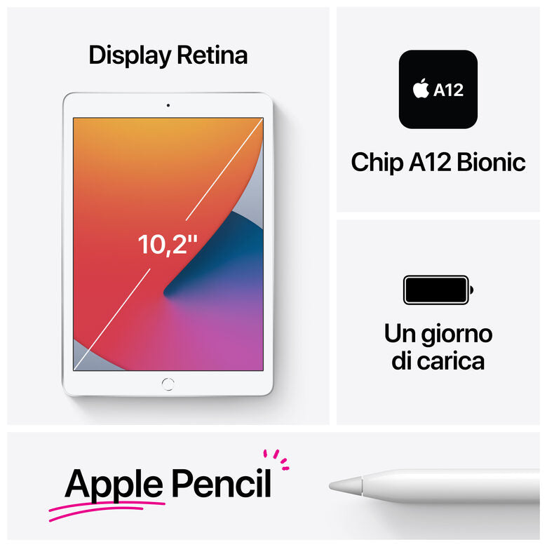 Apple iPad 10.2" (ottava gen.) Wi-Fi + Cellular 32GB - Argento