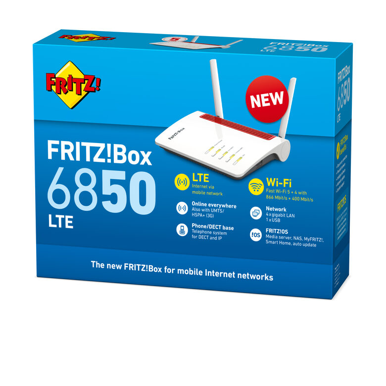 FRITZ! Box 6850 LTE router wireless Gigabit Ethernet Dual-band (2.4 GHz/5 GHz) 3G 4G Rosso, Bianco