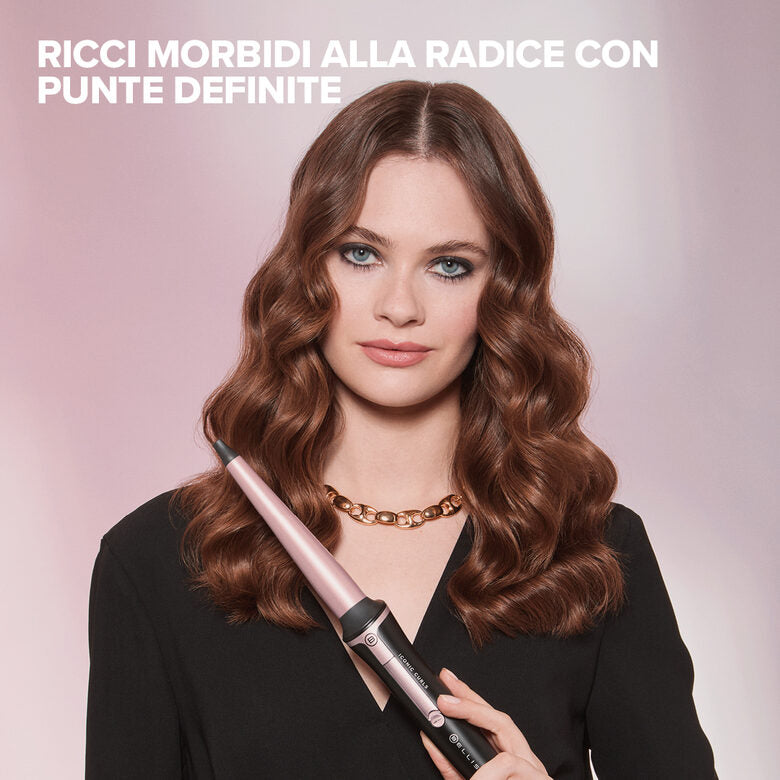 Bellissima Imetec Iconic Curls, ferro arricciacapelli, rivestimento in ceramica, forma conica per ricci stretti e morbidi, temperatura 150°C/210°C, cono 13/25 mm, guanto termico, adatto a tu