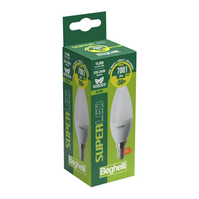 Beghelli Lampada LED a forma di Oliva 7W E14 4000K