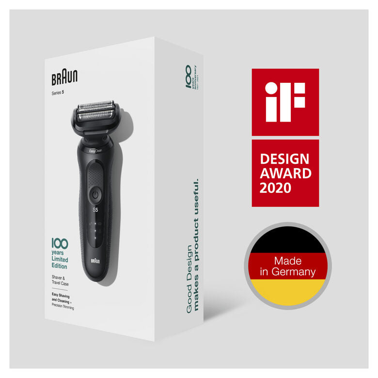 Braun Series 5 Rasoio Elettrico, Design Edition Con Custodia Da Viaggio - Nero