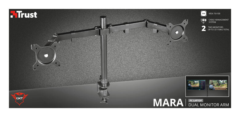 Trust GXT 1120 Mara Dual Monitor Arm 81,3 cm (32") Morsa Nero