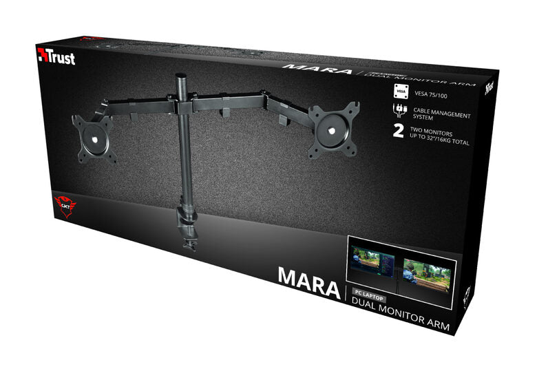 Trust GXT 1120 Mara Dual Monitor Arm 81,3 cm (32") Morsa Nero