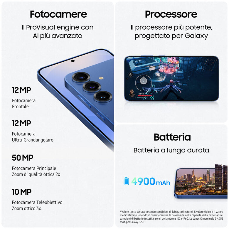 Samsung Galaxy S25+ Smartphone AI, Display 6.7'' QHD+ Dynamic AMOLED 2X, Fotocamera 50MP, RAM 12GB, 256GB, 4.900 mAh, Icyblue