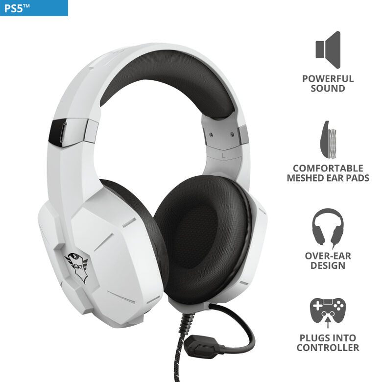 Trust GXT 323W Carus Auricolare Cablato A Padiglione Giocare Bianco