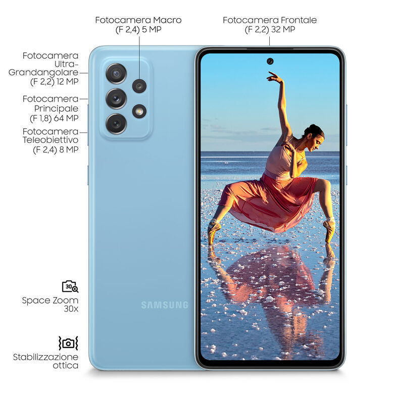 Samsung Galaxy A72 4G A72 128 GB Display 6.7” FHD+ Super AMOLED Awesome Blue