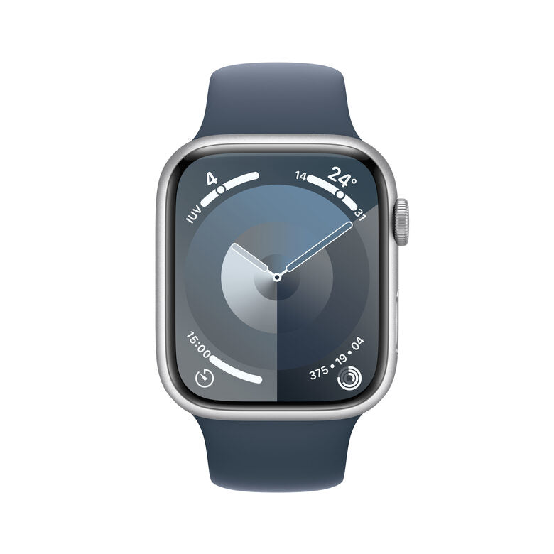 Apple Watch Series 9 GPS + Cellular Cassa 45mm in Alluminio Argento con Cinturino Sport Blu Tempesta - M/L