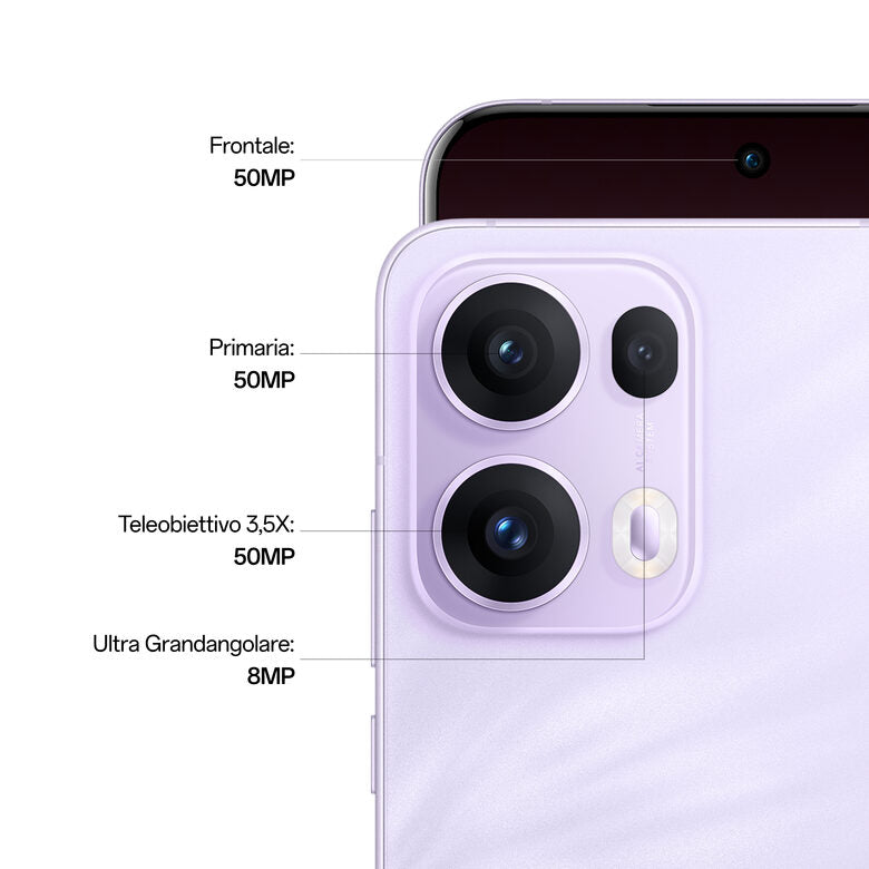 OPPO Reno13 Pro 5G AI Smartphone, Tripla fotocamera 50+50+8MP, Selfie 50MP, Display 6.83” 120HZ AMOLED FHD+, 5800mAh, RAM 12GB(Esp4GB/8GB/12GB)+ROM 512GB, [Versione Italia], Plume Purple