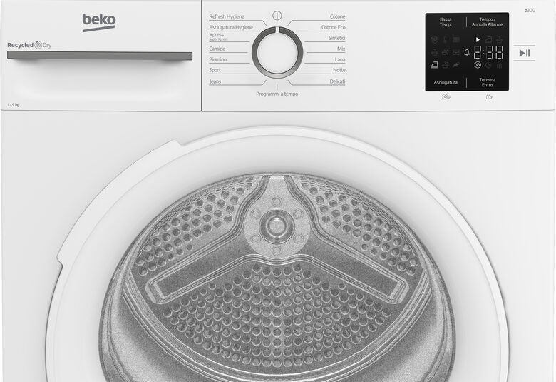 Beko BMT491WI_IT Asciugatrice A Libera Installazione 9kg, Pompa Di Calore, Optisense®, Linea Estetica NX, Motore Inverter, Display Digitale, Classe C, Bianco