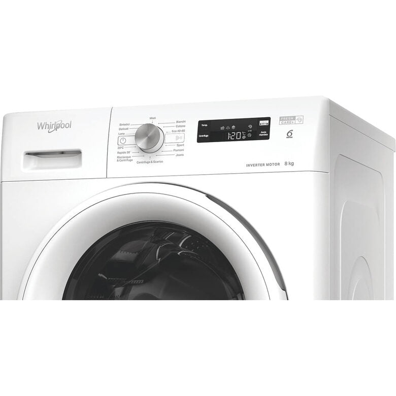Whirlpool  FFS P87 IT Lavatrice A Libera Installazione 8 Kg, 1200 Giri, Classe A-10%, Bianco, Inverter Display Vapore Refresh