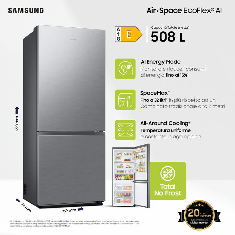 Samsung RB50DG602ES9 frigorifero con congelatore Libera installazione 508 L E Metallico, Stainless steel