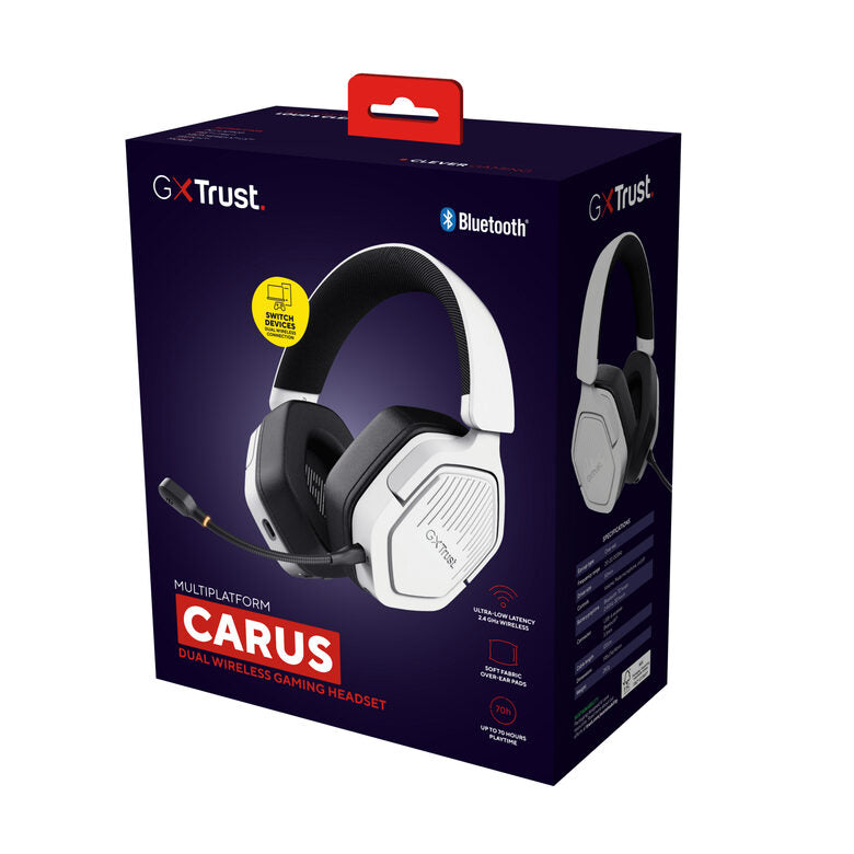 Trust GXT 493W Carus Auricolare Con cavo e senza cavo A Padiglione, Casco Gaming USB Type-C / USB Type-A Bluetooth Bianco