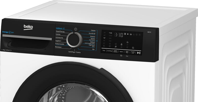 Beko BMGWU4941B B300 Lavatrice A Libera Installazione 9 Kg, EnergySpin, 1400 Giri, Classe A, Cassetto Detersivo AutoClean, Bianco E Nero
