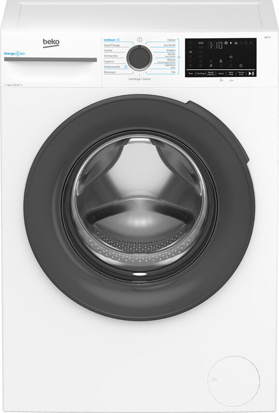 Beko BMWSU4721A Lavatrice Slim A Libera Installazione 7 Kg, 1200 Giri, EnergySpin, Ironfast, Vapore Igienizzante SteamCure™, AutoClean, Classe A, Bianco