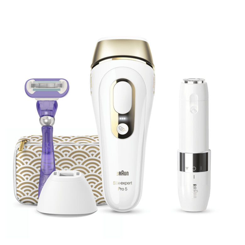 Braun Silk-expert Pro Pro 5 PL5139 Silk expert, Epilatore Luce Pulsata IPL, Sistema di Epilazione Permanente dei Peli Visibili per Donna, Bianco/Oro