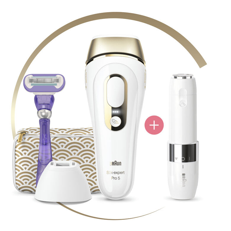 Braun Silk-expert Pro Pro 5 PL5139 Silk expert, Epilatore Luce Pulsata IPL, Sistema di Epilazione Permanente dei Peli Visibili per Donna, Bianco/Oro