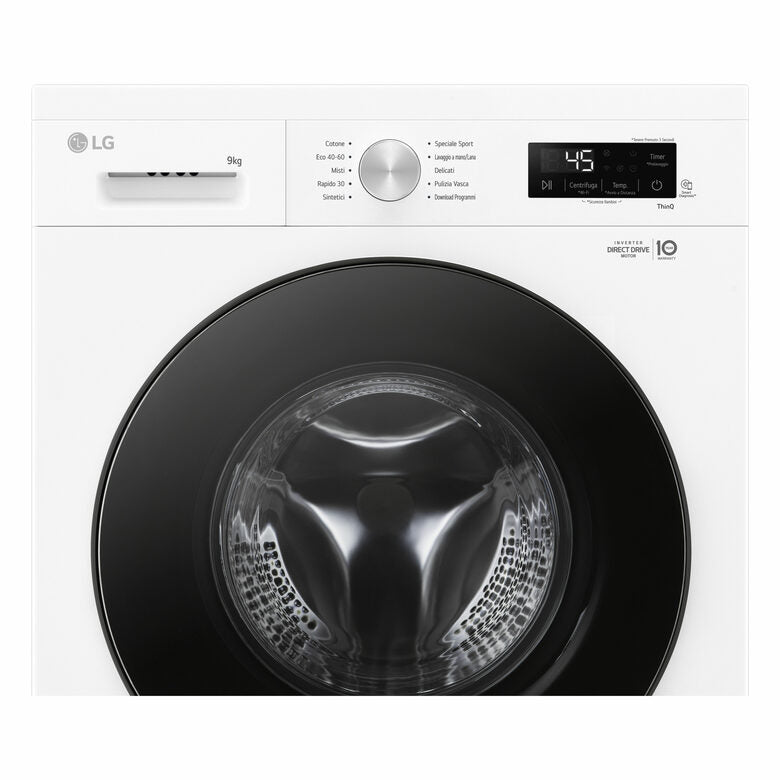 LG F4NX1009NWB Serie X1 Lavatrice Smart A Libera Installazione 9 Kg, 1400 Giri, Wi-Fi, Sistema 6 Motion, Allergy Care, Direct Drive, Classe A, Bianco