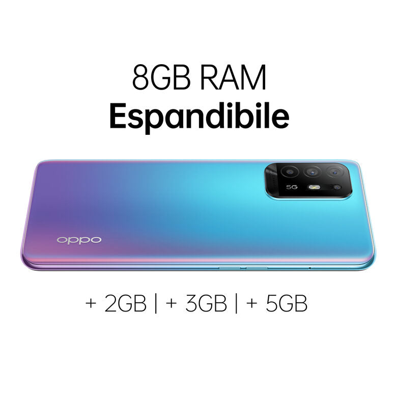 OPPO A94 5G A94 Smartphone 5G, 173g, Display 6.43" FHD+ AMOLED, 4 Fotocamere 48MP, RAM 8GB ESPANDIBILE FINO A 13GB+ROM 128GB, Batteria 4310mAh, Ricarica VOOC 30W, Dual Sim, [Versione Italian