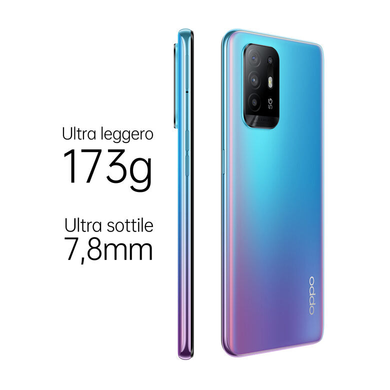 OPPO A94 5G A94 Smartphone 5G, 173g, Display 6.43" FHD+ AMOLED, 4 Fotocamere 48MP, RAM 8GB ESPANDIBILE FINO A 13GB+ROM 128GB, Batteria 4310mAh, Ricarica VOOC 30W, Dual Sim, [Versione Italian