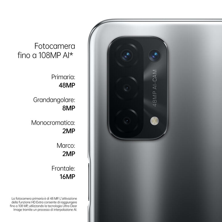 OPPO A54 5G A54 Smartphone 5G, 193g, Display 6.5" FHD+ 90Hz, 4 Fotocamere 48MP, RAM 4GB+ROM 64GB, Batteria 5000mAh, Ricarica rapida, Dual Sim, [Versione Italiana], Fluid Black
