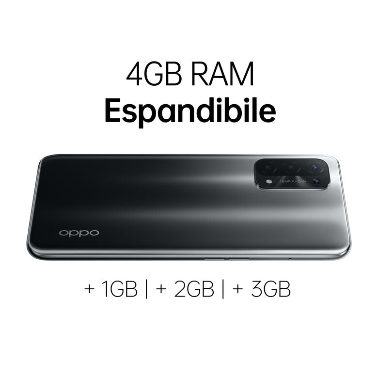 OPPO A54 5G A54 Smartphone 5G, 193g, Display 6.5" FHD+ 90Hz, 4 Fotocamere 48MP, RAM 4GB+ROM 64GB, Batteria 5000mAh, Ricarica rapida, Dual Sim, [Versione Italiana], Fluid Black
