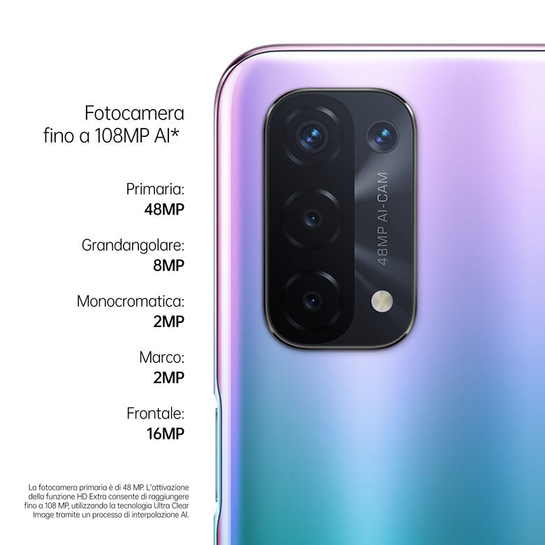OPPO A54 5G A54 Smartphone 5G, 193g, Display 6.5" FHD+ 90Hz, 4 Fotocamere 48MP, RAM 4GB+ROM 64GB, Batteria 5000mAh, Ricarica rapida, Dual Sim, [Versione Italiana], Fantastic Purple