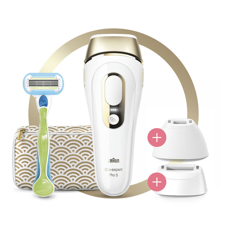 Braun Silk-expert Pro Silk expert Pro 5 PL5237, Epilatore Luce Pulsata IPL, Sistema di Epilazione Permanente dei Peli Visibili Uomo E Donna, Bianco/Oro