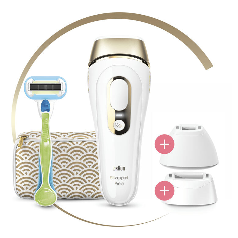 Braun Silk-expert Pro Silk expert Pro 5 PL5237, Epilatore Luce Pulsata IPL, Sistema di Epilazione Permanente dei Peli Visibili Uomo E Donna, Bianco/Oro