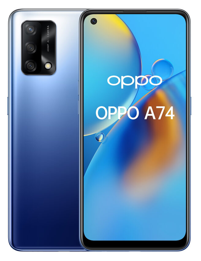 OPPO A74 Smartphone, 175g, Display 6.43" FHD+ AMOLED, 4 Fotocamere 48MP, RAM 6GB ESPANDIBILE FINO A 11GB+ROM 128GB, Batteria 5000mAh, Ricarica rapida, Dual Sim, [Versione Italiana], Midnight