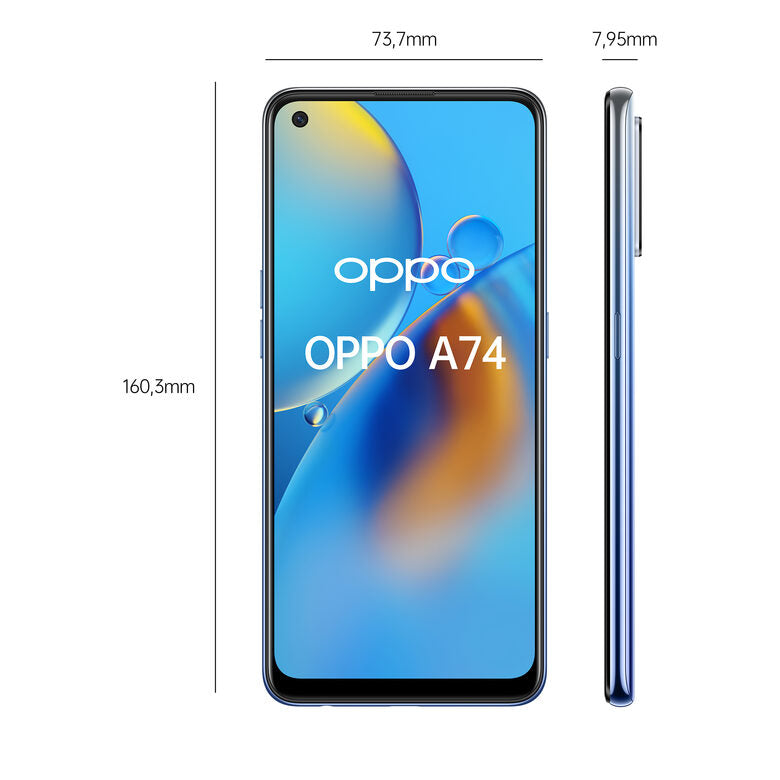 OPPO A74 Smartphone, 175g, Display 6.43" FHD+ AMOLED, 4 Fotocamere 48MP, RAM 6GB ESPANDIBILE FINO A 11GB+ROM 128GB, Batteria 5000mAh, Ricarica rapida, Dual Sim, [Versione Italiana], Midnight