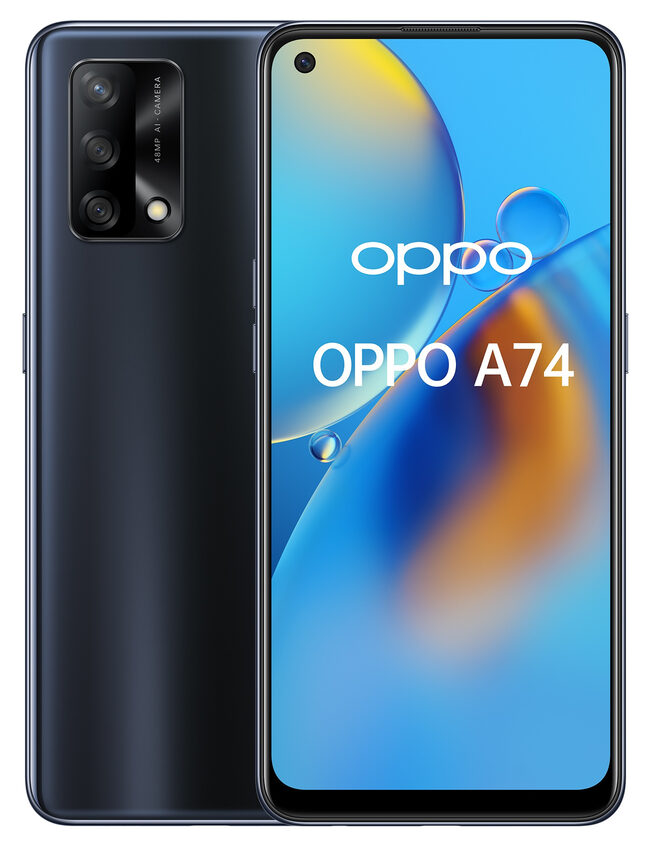 OPPO A74 Smartphone, 175g, Display 6.43" FHD+ AMOLED, 4 Fotocamere 48MP, RAM 6GB ESPANDIBILE FINO A 11GB+ROM 128GB, Batteria 5000mAh, Ricarica rapida, Dual Sim, [Versione Italiana], Prism Bl