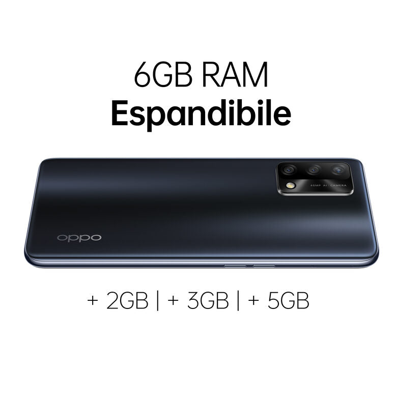 OPPO A74 Smartphone, 175g, Display 6.43" FHD+ AMOLED, 4 Fotocamere 48MP, RAM 6GB ESPANDIBILE FINO A 11GB+ROM 128GB, Batteria 5000mAh, Ricarica rapida, Dual Sim, [Versione Italiana], Prism Bl