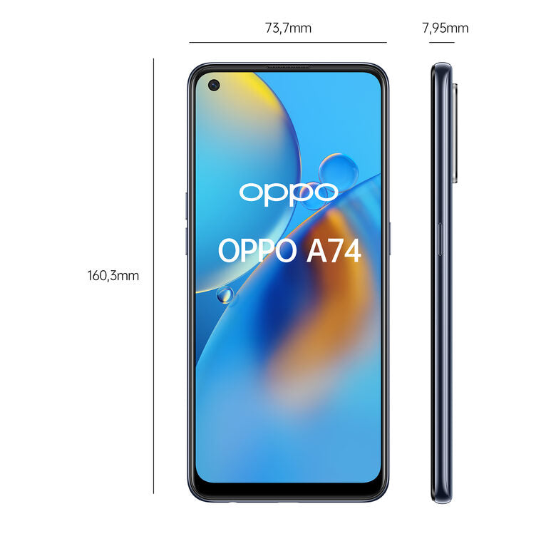 OPPO A74 Smartphone, 175g, Display 6.43" FHD+ AMOLED, 4 Fotocamere 48MP, RAM 6GB ESPANDIBILE FINO A 11GB+ROM 128GB, Batteria 5000mAh, Ricarica rapida, Dual Sim, [Versione Italiana], Prism Bl