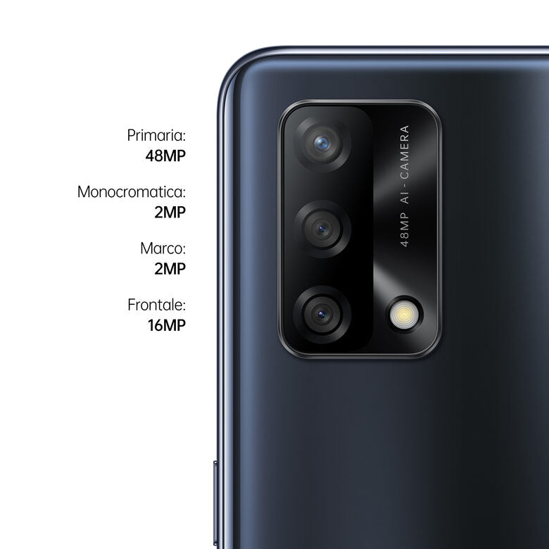 OPPO A74 Smartphone, 175g, Display 6.43" FHD+ AMOLED, 4 Fotocamere 48MP, RAM 6GB ESPANDIBILE FINO A 11GB+ROM 128GB, Batteria 5000mAh, Ricarica rapida, Dual Sim, [Versione Italiana], Prism Bl