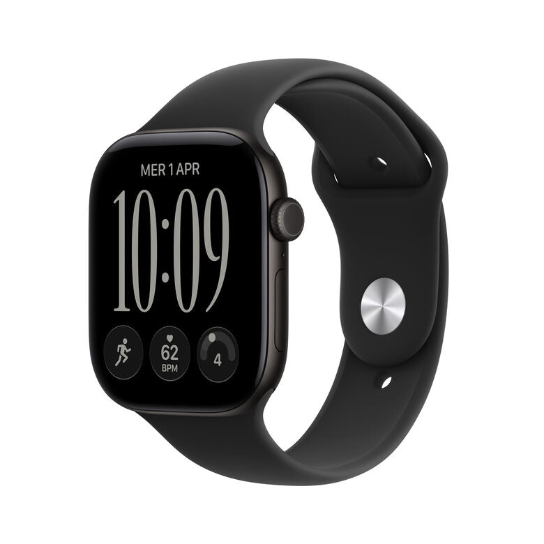 Apple Watch Series 12 GPS, cassa 46 mm in alluminio nero con cinturino Sport nero - M/L