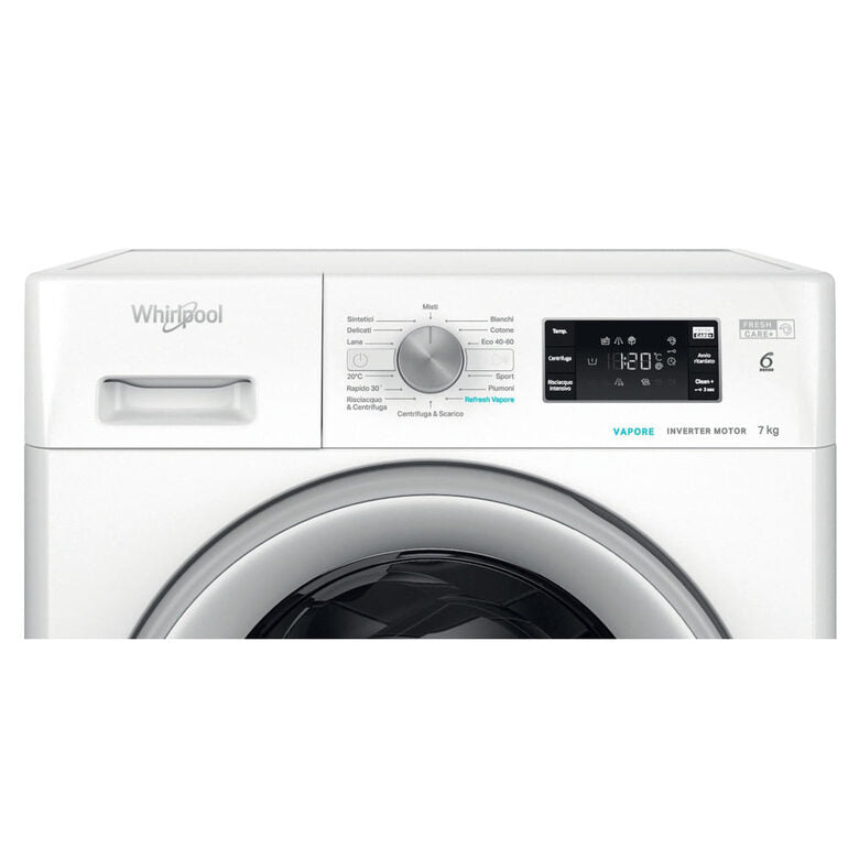 Whirlpool FFB 7469 SV IT Lavatrice A Libera Installazione 7 Kg, 1400 Giri, Motore Inverter, Refresh Vapore, Freshcare+, Tecnologia 6° Senso, Classe A, Bianco