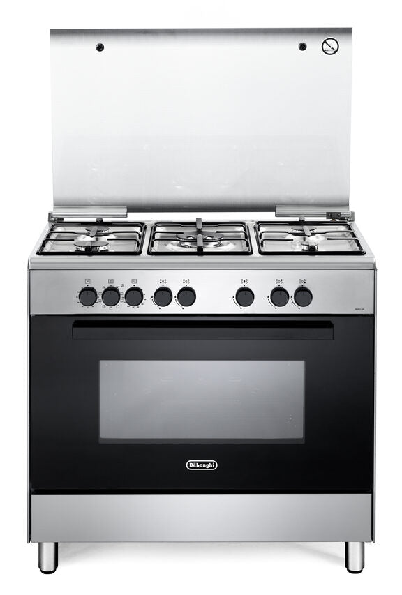 De' Longhi FMX96SG Cucina a Gas Libera installazione 90cm 5 fuochi con forno elettronico ventilato con 83l Inox/Nero