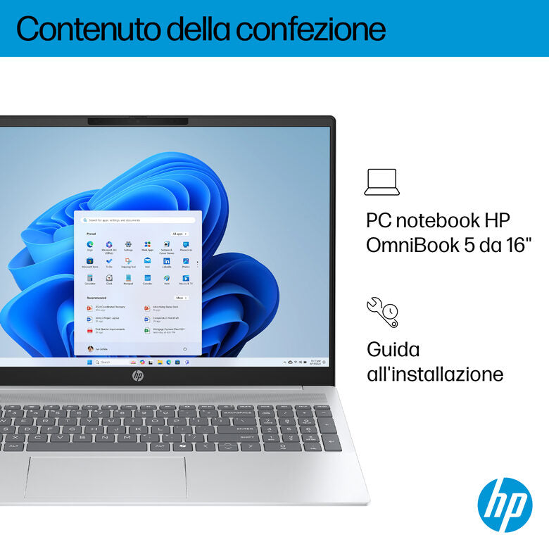 HP OmniBook 5 AI 16-af1007nl Intel Core Ultra 5 225U Computer portatile 40,6 cm (16") 2K 16 GB LPDDR5x-SDRAM 512 GB SSD Wi-Fi 6 (802.11ax) Windows 11 Home AI PC Argento