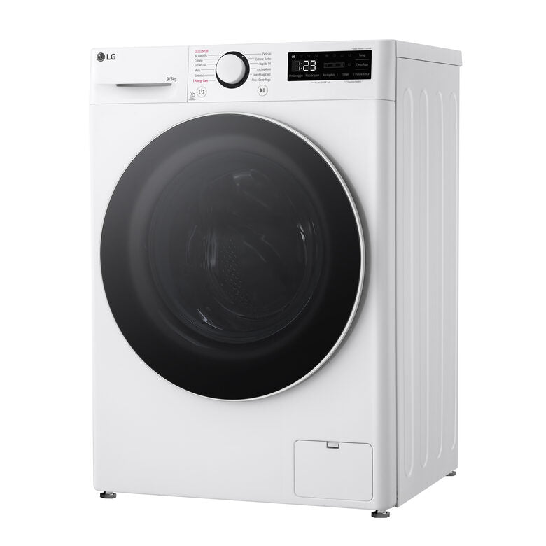 LG D2R5S09TSWW Serie R5 Lavasciuga Slim A Libera Installazione 9/5 Kg, 1200 Giri,  AI Dd, AI Wash, TurboWash 360, Vapore, Allergy Care, Classe E, Bianco