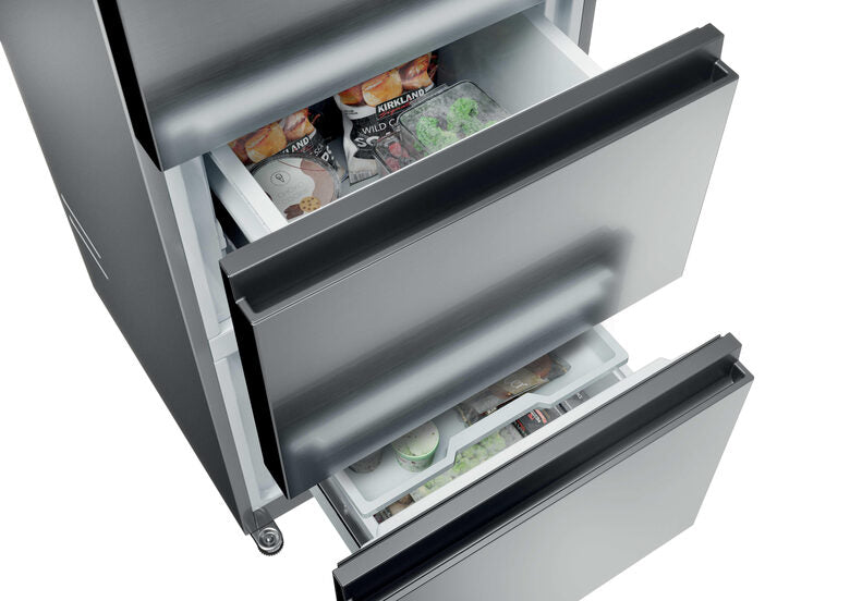 Haier HTR3518ENMX Frigorifero Combinato A Libera Installazione, No Frost, Tecnologia Haier Air Surround, Cassetti Direct Access, Classe E, Acciaio Inox
