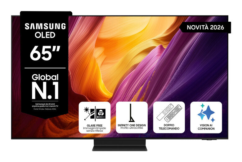 Samsung OLED AI TV 65" QE65S95HFTXZT 4K, Processore NQ4 AI Gen3, 4K AI Upscaling Pro, Glare Free, OLED HDR Pro, Motion Xcelerator 165Hz, Dolby Atmos & OTS+, Infinity One Design, Vision AI Sm