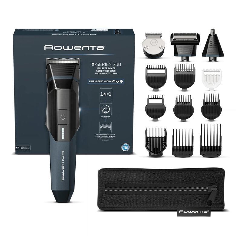 Rowenta X Series 700 Regolabarba Multifunzione 14-in-1 da Uomo, Lame Autoaffilanti in Acciaio Inox ad Alto Tenore di Carbonio, TN9650