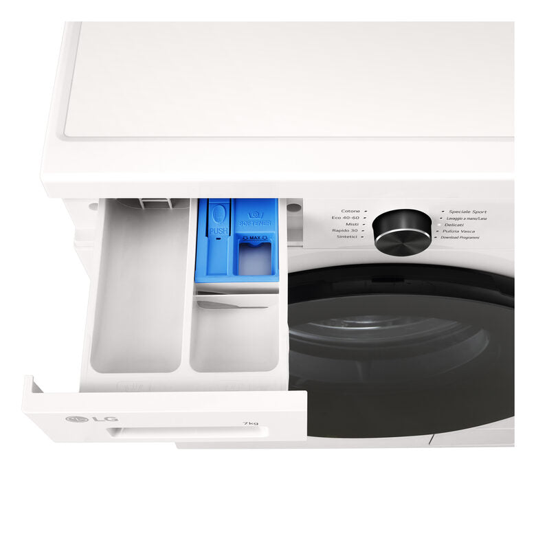 LG F2NX10S7NWB Lavatrice A Libera Installazione 7 Kg, 1200 Giri, Motore Direct Drive Inverter, Filtro Ispezionabile, Classe A, Bianco