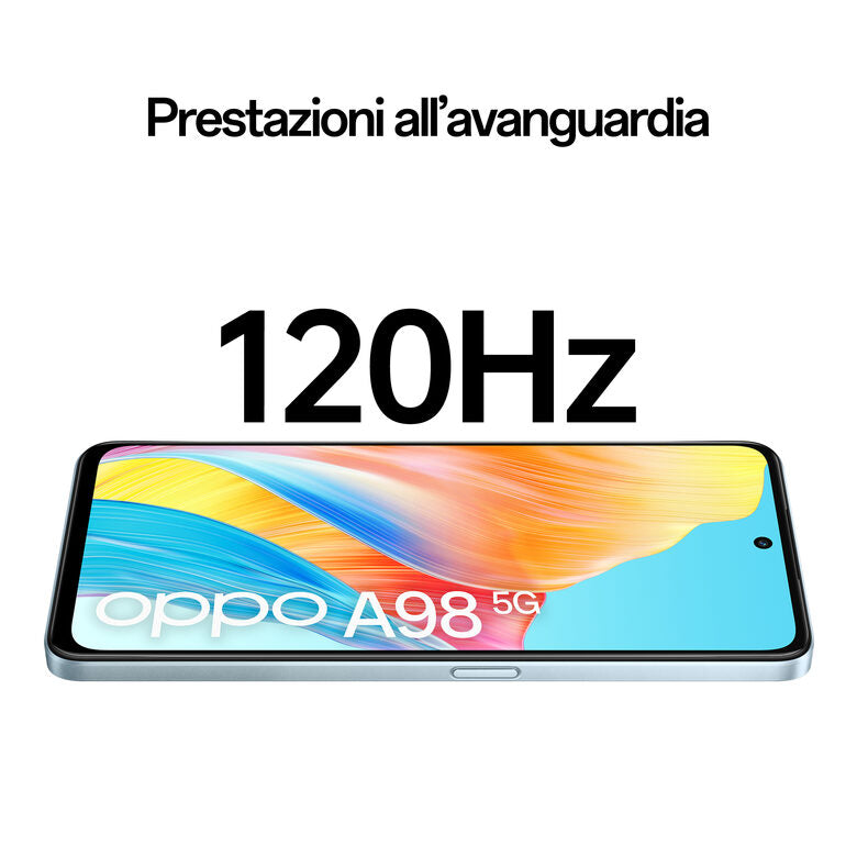 OPPO A98 5G Smartphone, AI Tripla fotocamera 64+2+2MP, Selfie 32MP, Display 6.72” 120HZ LDC FHD+, 5000mAh, RAM 8(Esp 4GB/6GB/8GB)+ROM 256GB (esp1TB), IPX4, Supporto Auto [Versione Italia], D