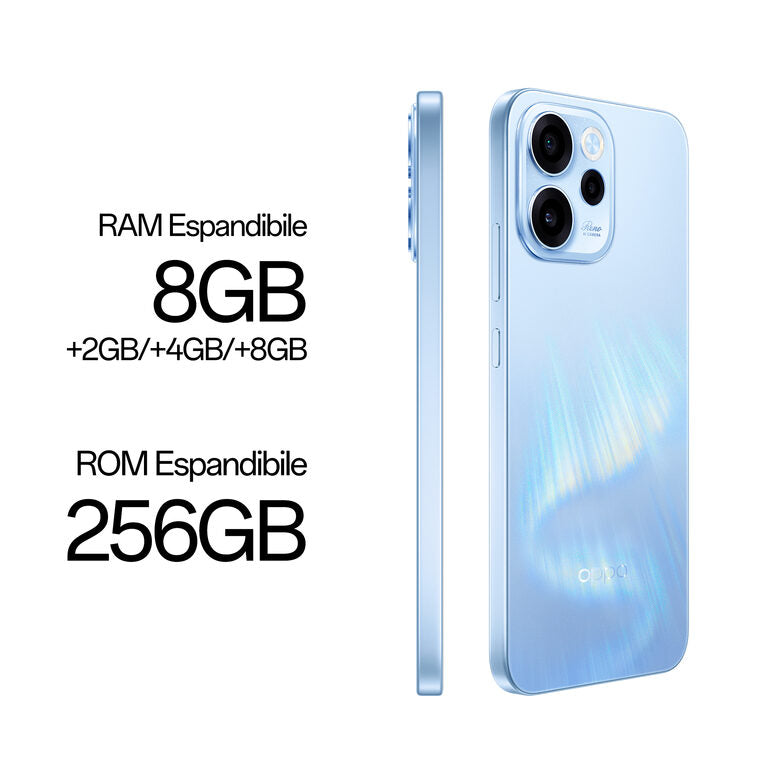OPPO Reno15 F 5G AI Smartphone, Tripla fotocamera 50+8+2MP, Selfie 50MP, Display 6.57” 120HZ AMOLED FHD+, 6500mAh, RAM 8GB(Esp2GB/4GB/8GB)+ROM 256GB [Versione Italia], Aurora Blue
