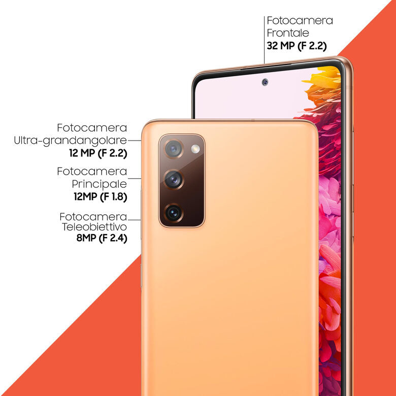Samsung Galaxy S20 FE 4G, Processore Snapdragon 865, Display 6.5" Super AMOLED, 3 fotocamere posteriori, 128 GB Espandibili, RAM 6GB, Batteria 4.500mAh, Hybrid SIM, Cloud Orange