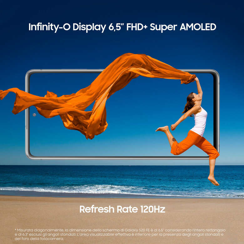 Samsung Galaxy S20 FE 4G, Processore Snapdragon 865, Display 6.5" Super AMOLED, 3 fotocamere posteriori, 128 GB Espandibili, RAM 6GB, Batteria 4.500mAh, Hybrid SIM, Cloud White